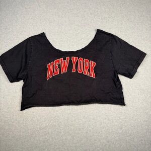 Trendy Black Crop Top with Red New York Design